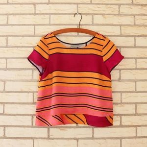 Maeve Striped Shirt A Line Open Back Button Neck 6